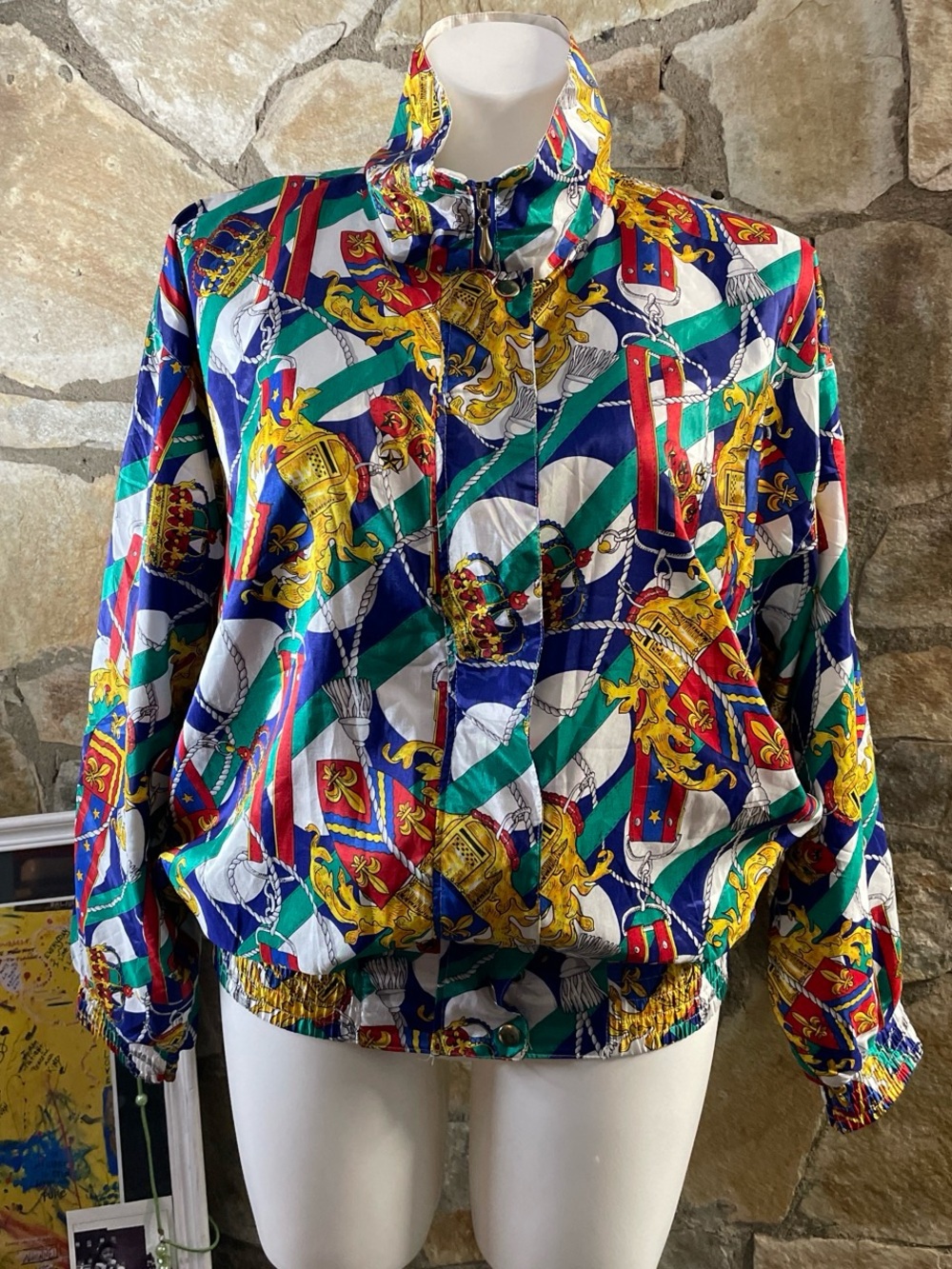 Vintage Westbound Sport Baroque Heraldic Print Windbreaker Jacket XL
